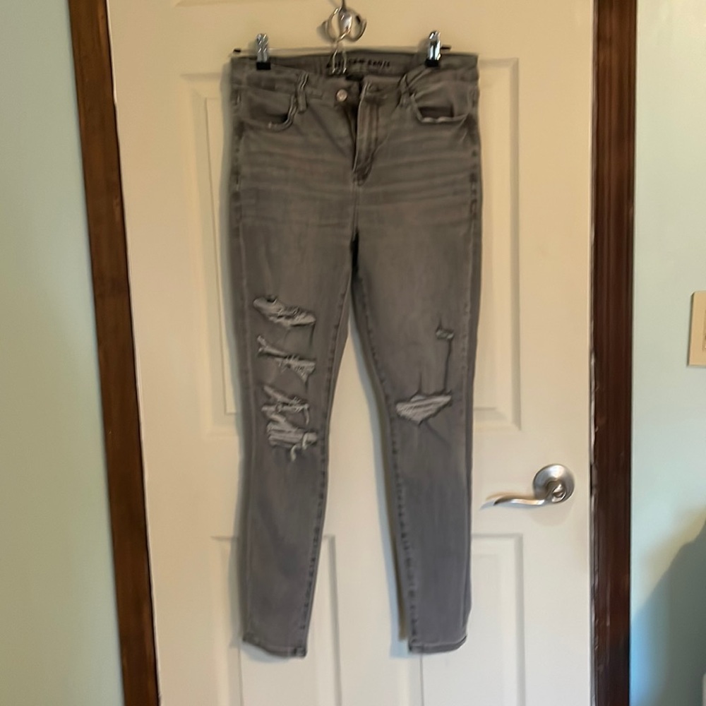 American eagle next level stretch grey ripped skinny jeans